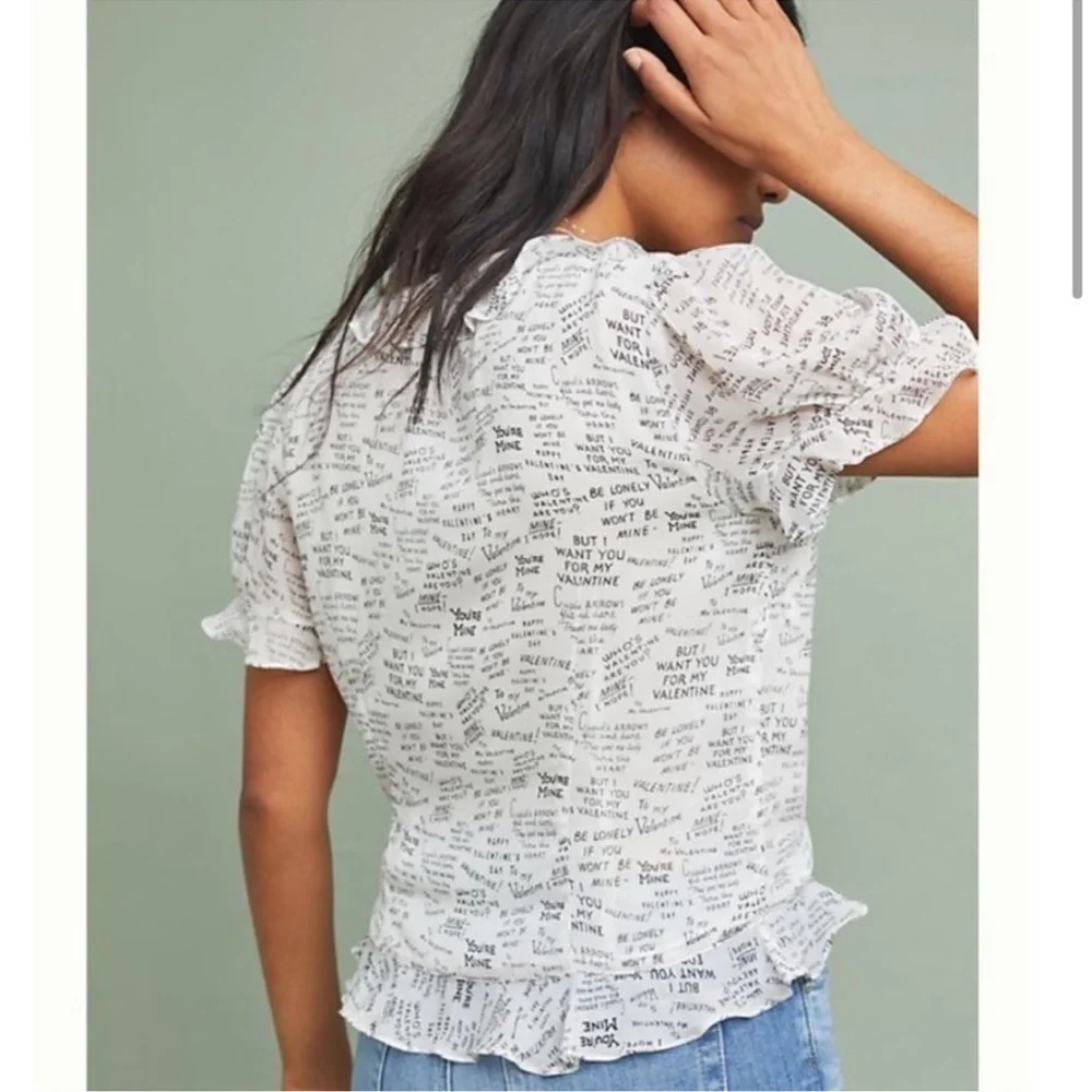 Maeve from ANTHROPOLOGIE love Note valentine romantic script Wrap Top Size 6 NWT - Picture 2 of 7